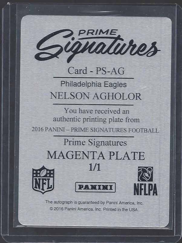NELSON AGHOLOR 2016 PRIME SIGNATURES MAGENTA PRINTING PLATE AUTO #D 1/1