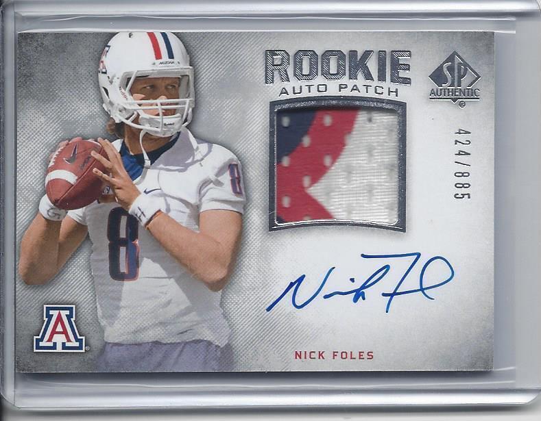 NICK FOLES 2012 SP AUTHENTIC ARIZONA WILDCATS RPA ROOKIE PATCH AUTO RC #D /885
