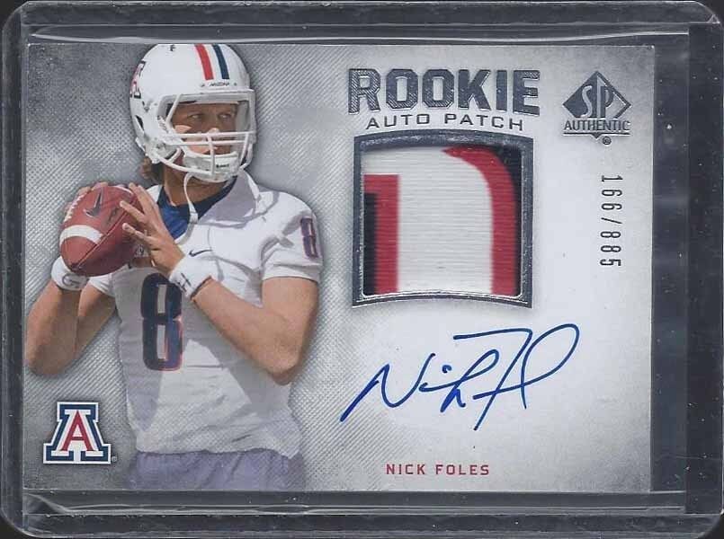 NICK FOLES 2012 SP AUTHENTIC ARIZONA WILDCATS RPA ROOKIE PATCH AUTO RC #D /885