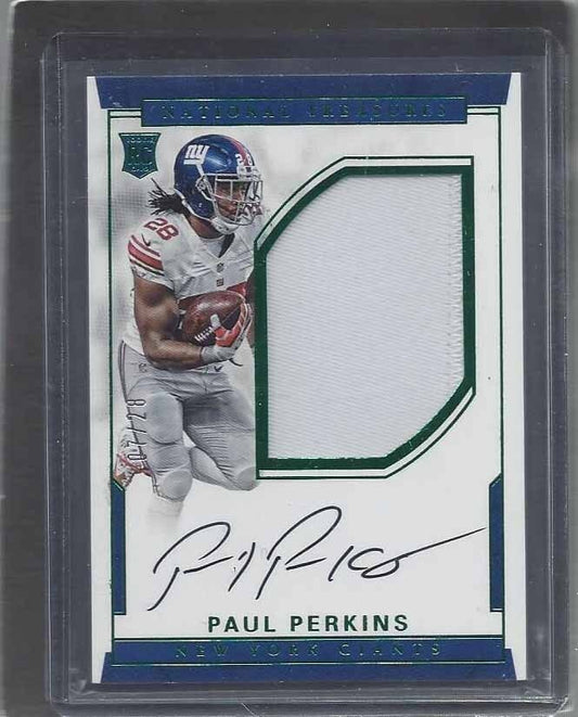 PAUL PERKINS 2016 NATIONAL TREASURES GREEN JERSEY NUMBER RPA PATCH AUTO RC /28