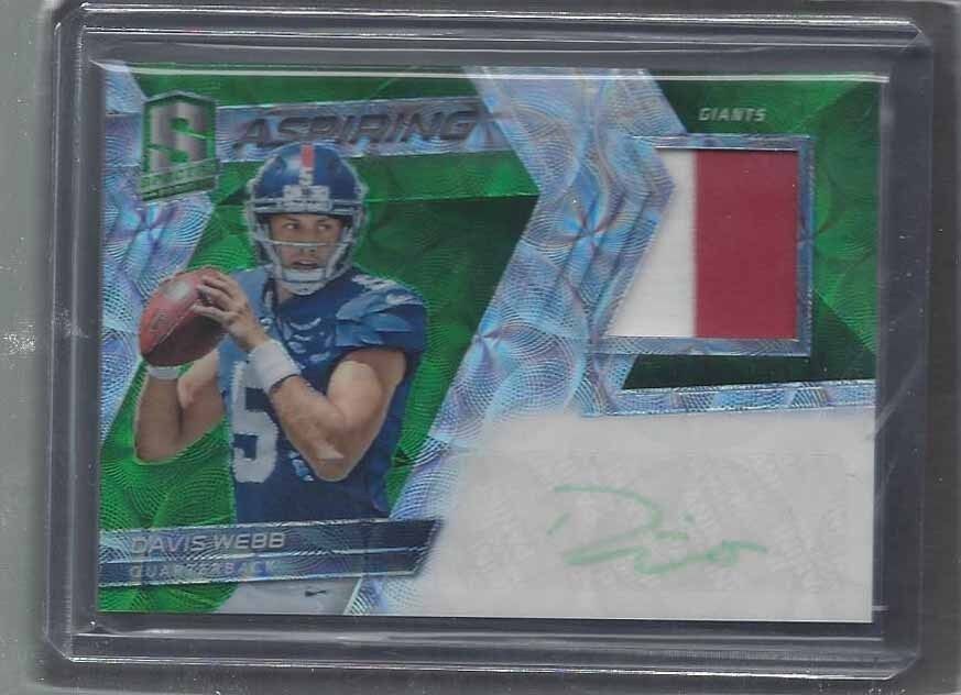 1/1 DAVIS WEBB 2017 SPECTRA ASPIRING NEON GREEN PRIZM  PATCH AUTO RC #D 5/5 JSY#