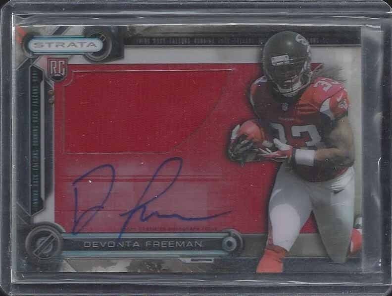 DEVONTA FREEMAN 2014 TOPPS STRATA CLEAR CUT JUMBO ROOKIE JERSEY ON CARD AUTO RC