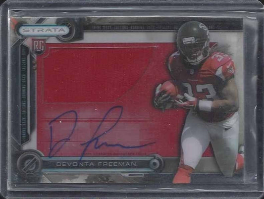 DEVONTA FREEMAN 2014 TOPPS STRATA CLEAR CUT JUMBO ROOKIE JERSEY ON CARD AUTO RC