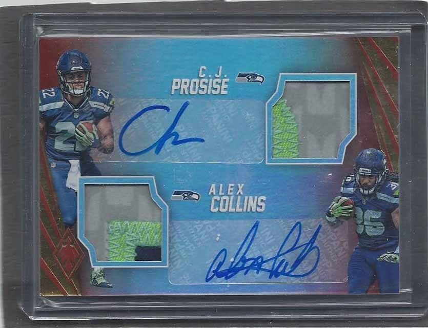 C.J. PROSISE ALEX COLLINS 2016 PHOENIX SEAHAWKS DUAL PATCH AUTO RC #D 7/20