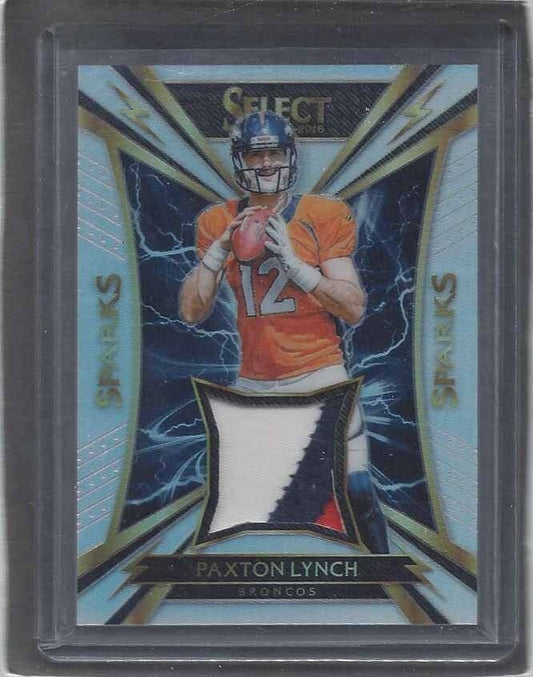 PAXTON LYNCH 2016 SELECT SPARKS SILVER PRIZM 3 COLOR ROOKIE PATCH RC #D 75/99