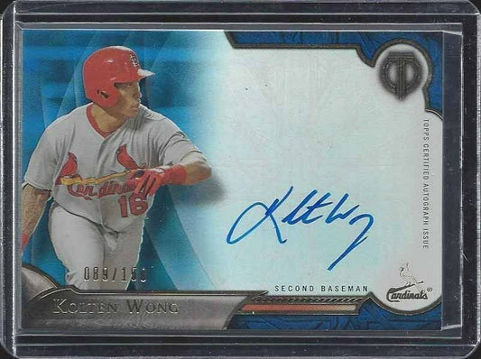 KOLTEN WONG 2016 TOPPS TRIBUTE BLUE REFRACTOR CARDINALS ON CARD AUTO #D /150