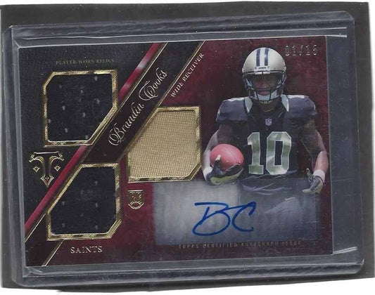 BRANDIN COOKS 2014 TOPPS TRIPLE THREADS RED TRI ROOKIE PATCH AUTO RC #D 1/15