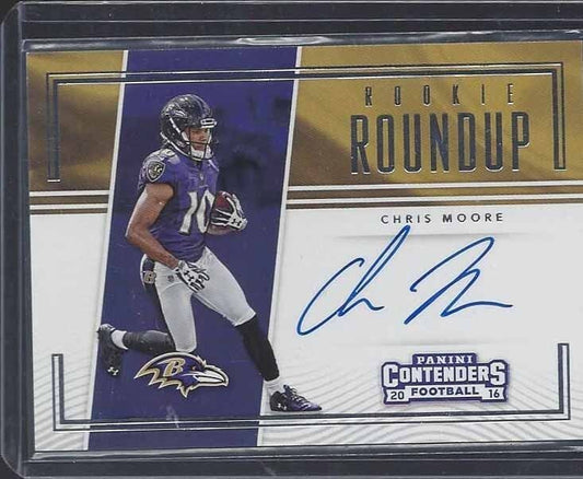 CHRIS MOORE 2016 PANINI CONTENDERS RAVENS ROOKIE ROUNDUP ON CARD AUTO RC #23