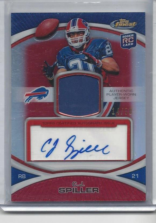 C.J. SPILLER 2010 TOPPS FINEST RED REFRACTOR RPA ROOKIE PATCH AUTO RC #D /50