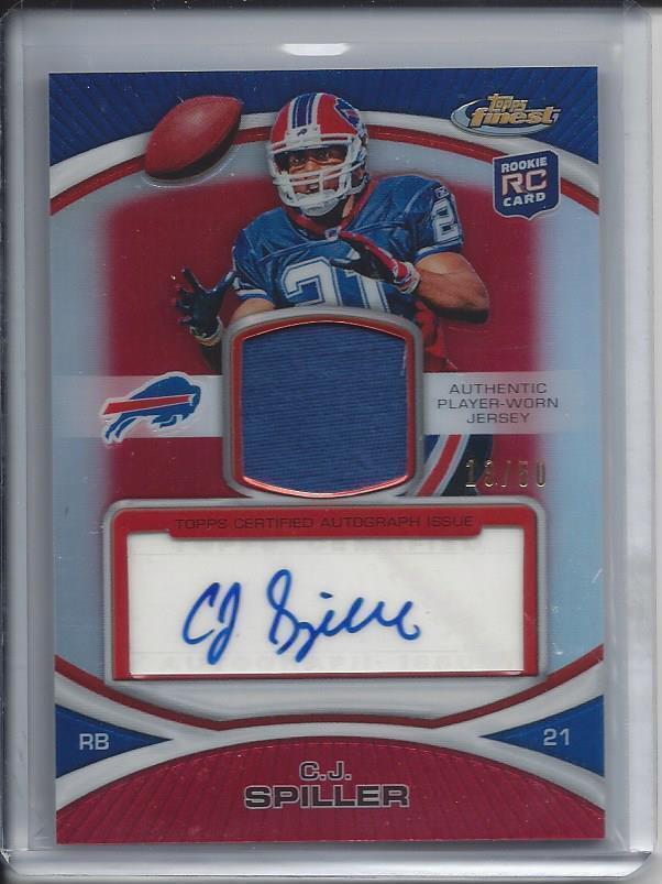 C.J. SPILLER 2010 TOPPS FINEST RED REFRACTOR RPA ROOKIE PATCH AUTO RC #D /50