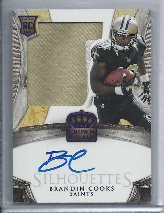 BRANDIN COOKS 2014 CROWN ROYALE PURPLE SILHOUETTE JUMBO PATCH AUTO RC #D /25