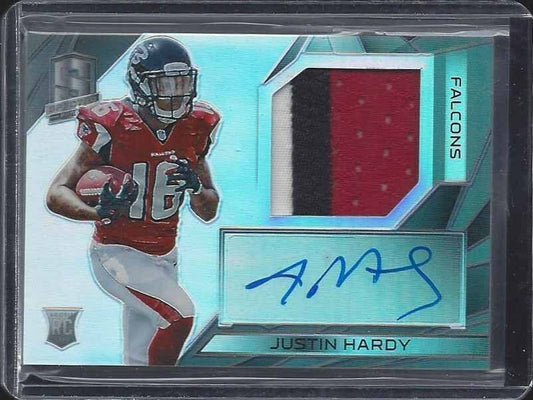JUSTIN HARDY 2015 SPECTRA RPA 3 COLOR FALCONS ROOKIE PATCH AUTO RC #D 1/99