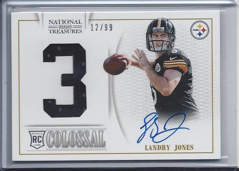 LANDRY JONES 2013 NATIONAL TREASURES COLOSSAL JUMBO JERSEY ON CARD AUTO RC 12/99