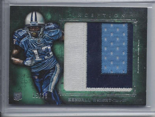 KENDALL WRIGHT 2012 TOPPS INCEPTION GREEN JUMBO 3 COLOR TITANS PATCH RC #D 15/25