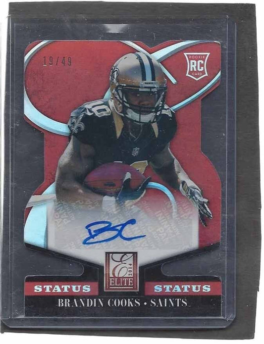 BRANDIN COOKS 2014 ELITE STATUS RED DIE CUT ROOKIE AUTO RC #D 19/49