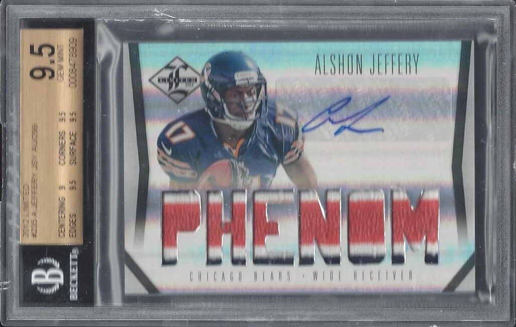 ALSHON JEFFERY 2012 LIMITED PHENOMS JUMBO 3 CLR PATCH AUTO RC /299 BGS 9.5 10 AU