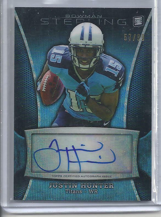 JUSTIN HUNTER 2013 BOWMAN STERLING BLUE WAVE REFRACTOR AUTO RC #D /99
