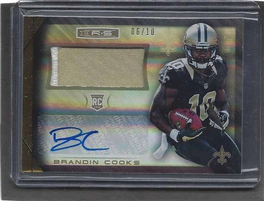 BRANDIN COOKS 2014 ROOKIES & STARS GOLD RPA 2 COLOR ROOKIE PATCH AUTO RC #D 6/10