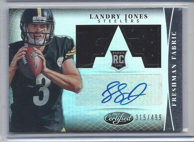 LANDRY JONES 2013 CERTIFIED FRESHMAN FABRIC STEELERS DUAL JERSEY AUTO RC #D /499
