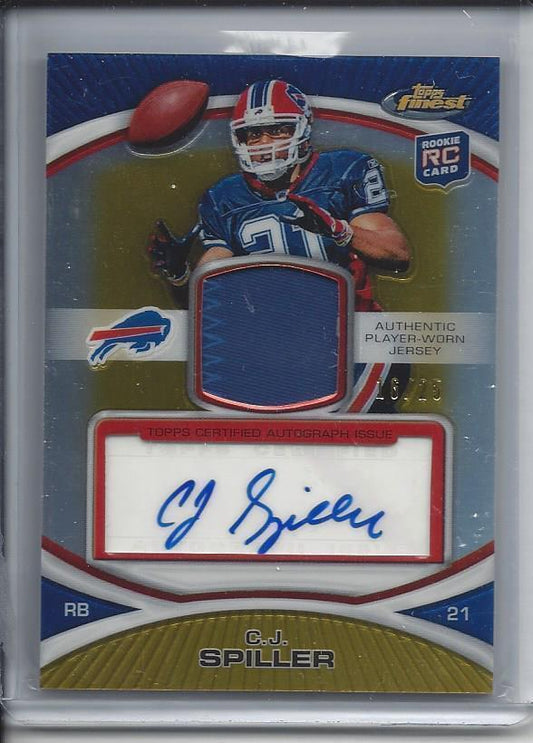 C.J. SPILLER 2010 TOPPS FINEST GOLD REFRACTOR RPA ROOKIE PATCH AUTO RC #D 16/25