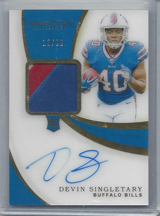 DEVIN SINGLETARY 2019 IMMACULATE ACETATE TRUE RPA 3 COLOR PATCH AUTO RC #D 12/99