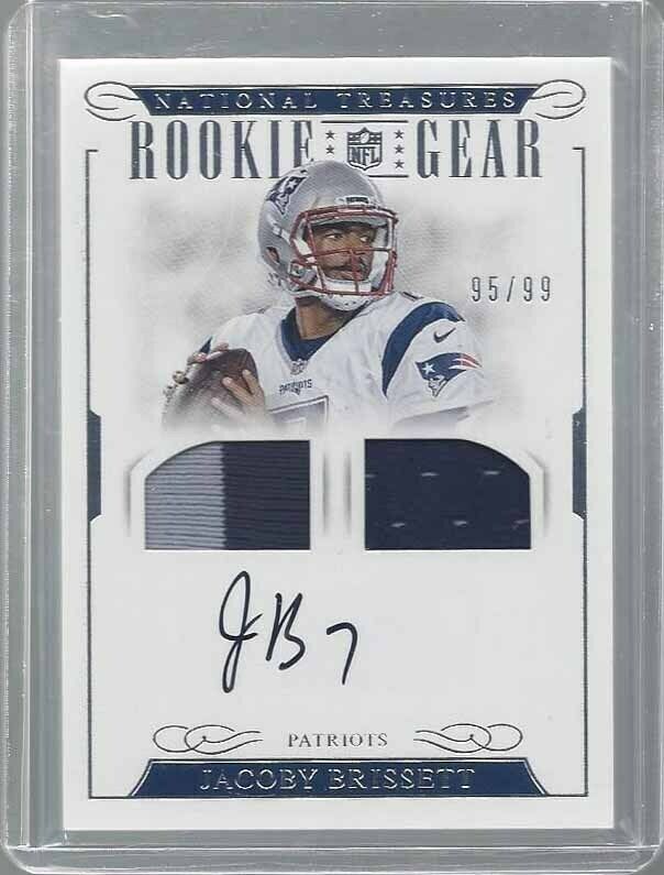 JACOBY BRISSETT 2016 NATIONAL TREASURES ROOKIE GEAR DUAL PATCH AUTO RC #D 95/99