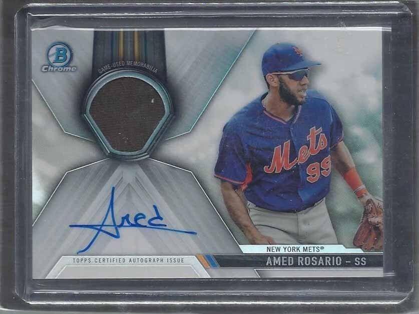 AMED ROSARIO 2017 BOWMAN CHROME RPA METS JERSEY ON CARD AUTO #D 129/150