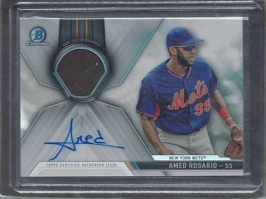 AMED ROSARIO 2017 BOWMAN CHROME RPA METS JERSEY ON CARD AUTO #D 129/150