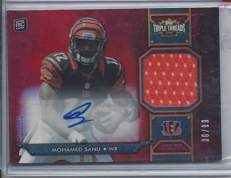 MOHAMED SANU 2012 TRIPLE THREADS TRIPLE THREAT RELIC JERSEY AUTO RC #D 36/99