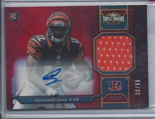 MOHAMED SANU 2012 TRIPLE THREADS TRIPLE THREAT RELIC JERSEY AUTO RC #D 36/99