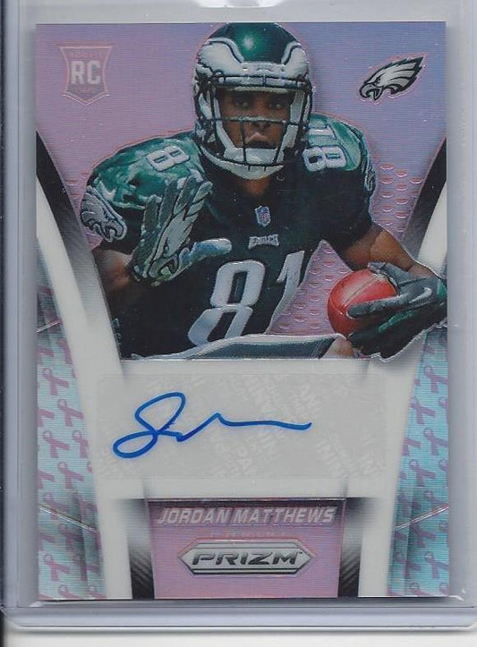 JORDAN MATTHEWS 2014 PRIZM BCA PINK REFRACTOR PRIZMS EAGLES AUTO RC #D 69/150
