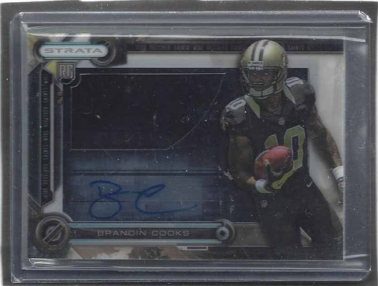 BRANDIN COOKS 2014 TOPPS STRATA CLEAR CUT JUMBO JERSEY ON CARD AUTO RC