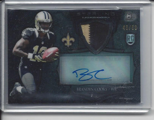 BRANDIN COOKS 2014 BOWMAN STERLING BLACK REFRACTOR ROOKIE PATCH AUTO RC #D 46/50