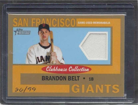 BRANDON BELT 2013 TOPPS HERITAGE CLUBHOUSE COLLECTION GOLD JERSEY #D 26/99