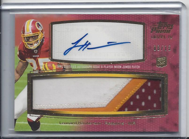 LEONARD HANKERSON 2011 TOPPS PRIME LEVEL 4 GOLD JUMBO 3 CLR PATCH AUTO RC #D /15
