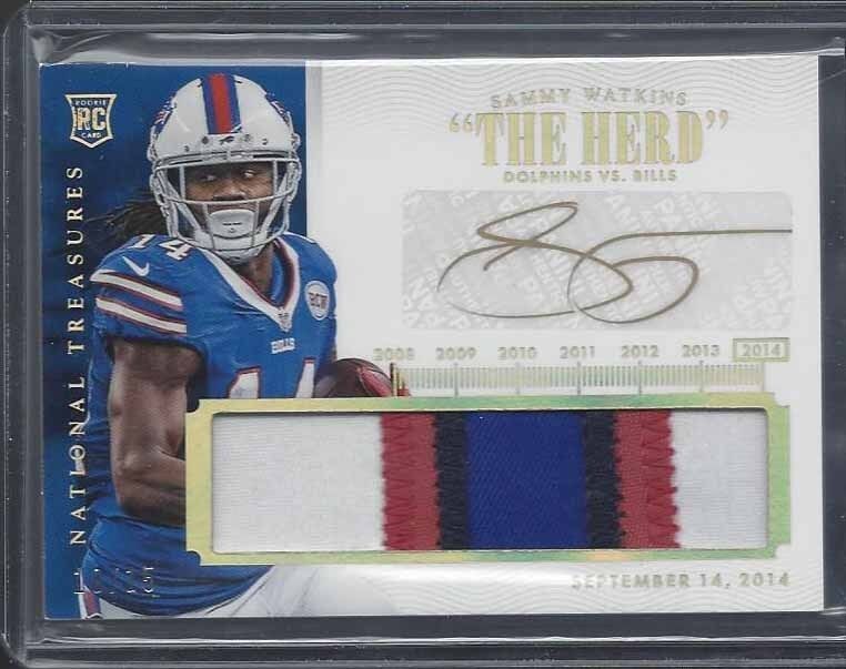 SAMMY WATKINS 2014 NATIONAL TREASURES TIMELINE JUMBO 4 COLOR PATCH AUTO RC /15