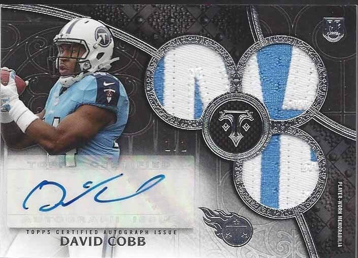 DAVID COBB 2015 TRIPLE THREADS SILVER TRIPLE 2 COLOR ROOKIE PATCH AUTO RC #D 1/1