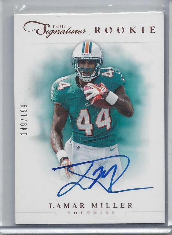 LAMAR MILLER 2012 PANINI PRIME SIGNATURES DOLPHINS ON CARD AUTO RC #D /199