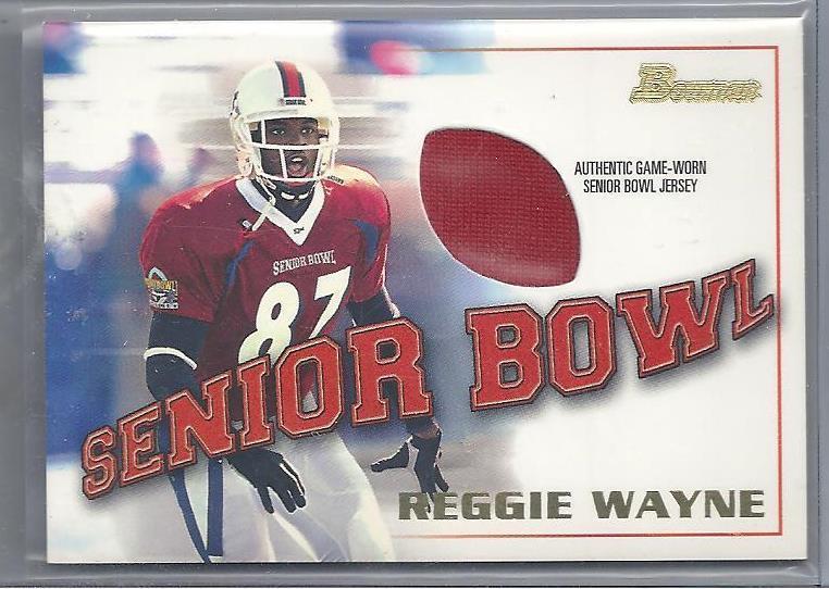 REGGIE WAYNE 2001 BOWMAN SENIOR BOWL MIAMI HURRICANES GAME USED JERSEY RC