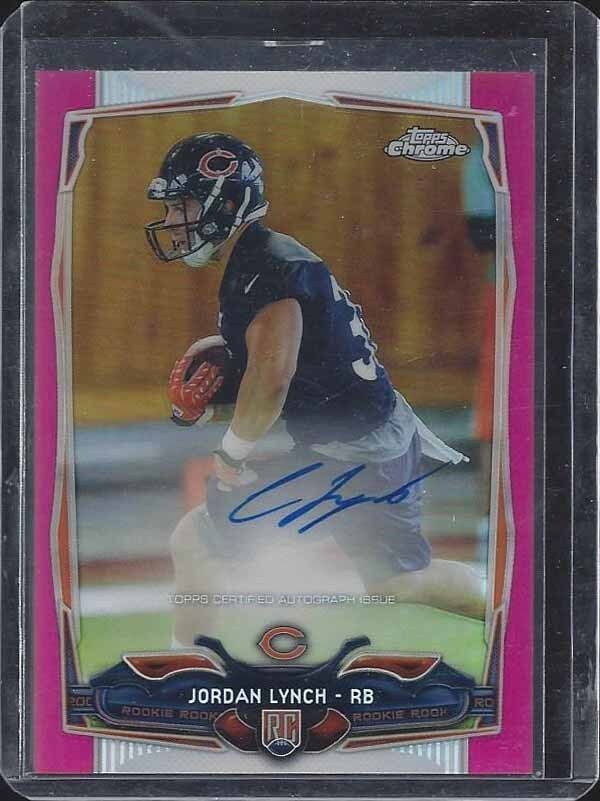 JORDAN LYNCH 2014 TOPPS CHROME BEARS PINK REFRACTOR ON CARD ROOKIE AUTO RC /75