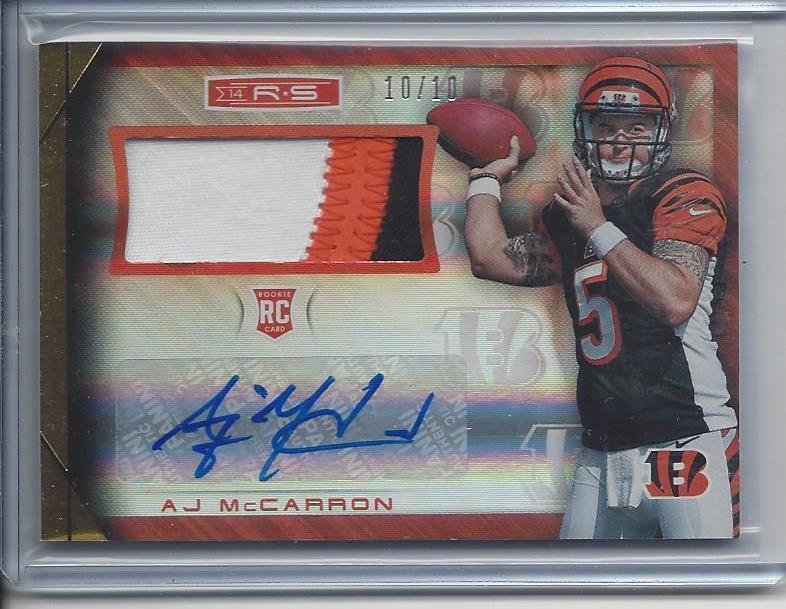 A.J. MCCARRON 2014 ROOKIES & STARS HOLOFOIL 3 COLOR PATCH AUTO RC #D 10/10