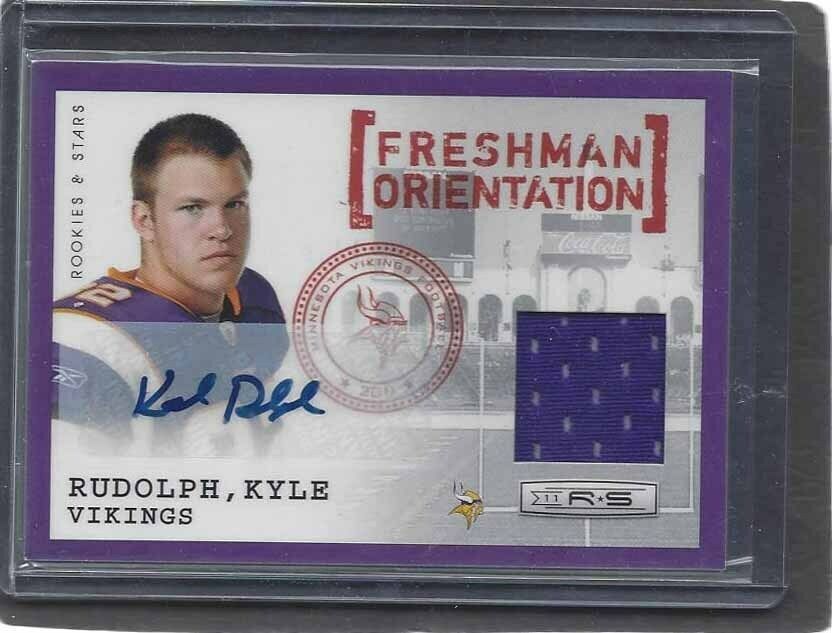 KYLE RUDOLPH 2011 ROOKIES & STARS FRESHMAN ORIENTATION JERSEY AUTO RC #D 20/50