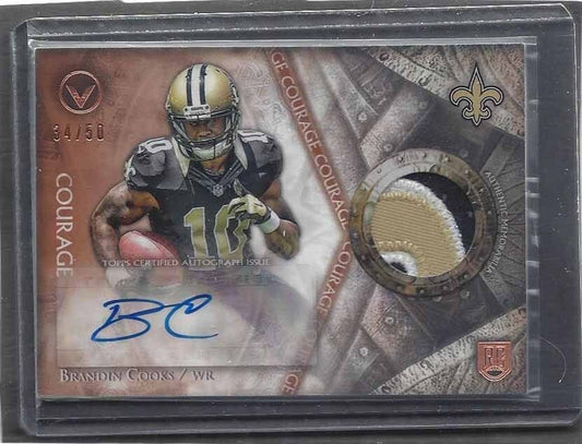 BRANDIN COOKS 2014 TOPPS VALOR COURAGE RPA 3 COLOR PATCH AUTO RC #D 34/50