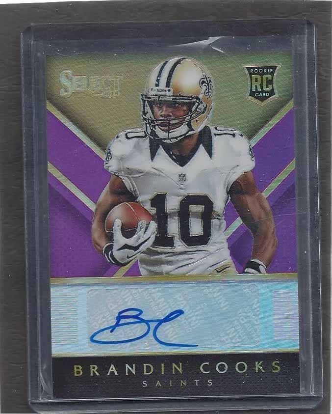 BRANDIN COOKS 2014 PANINI SELECT PURPLE PRIZM ROOKIE AUTO RC #D 9/15