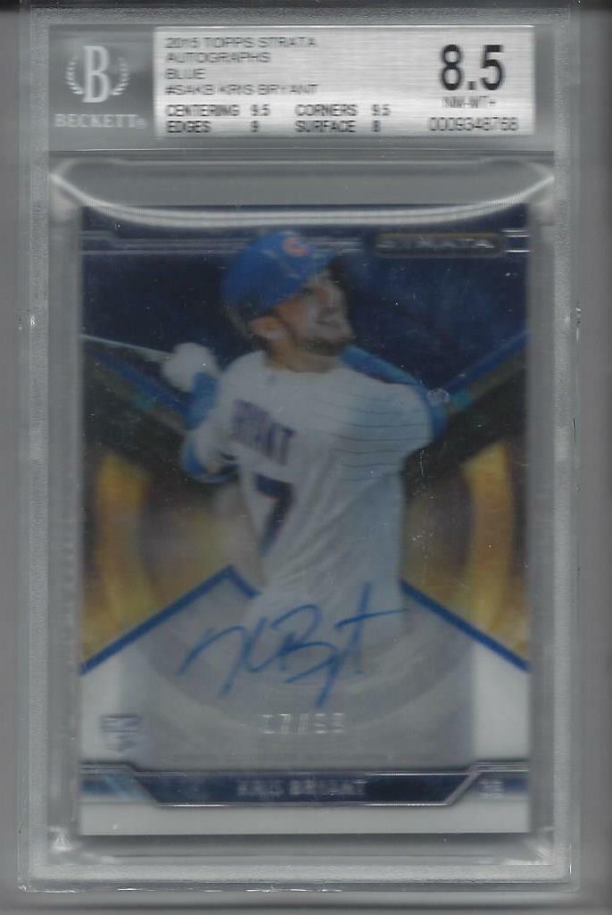 KRIS BRYANT 2015 TOPPS STRATA BLUE ON CARD ROOKIE AUTO RC #D 7/99 BGS 8.5 10 AU