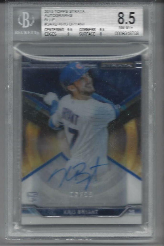 KRIS BRYANT 2015 TOPPS STRATA BLUE ON CARD ROOKIE AUTO RC #D 7/99 BGS 8.5 10 AU