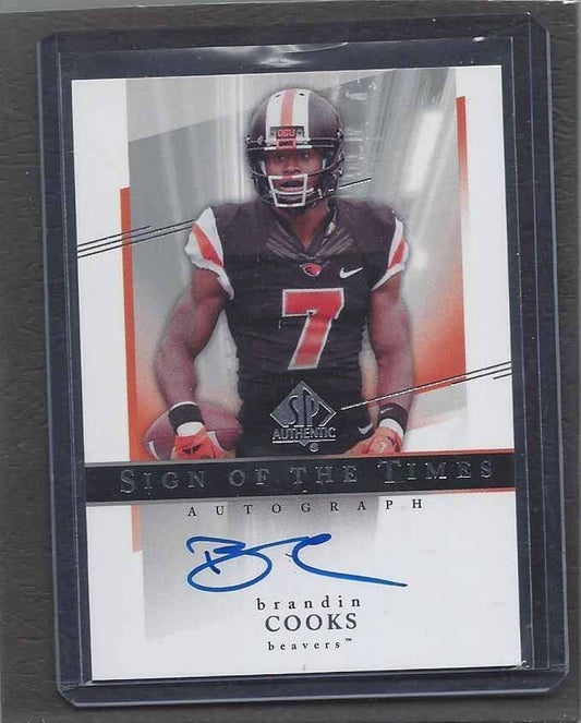 BRANDIN COOKS 2014 SP AUTHENTIC SIGN OF THE TIMES ON CARD ROOKIE AUTO RC