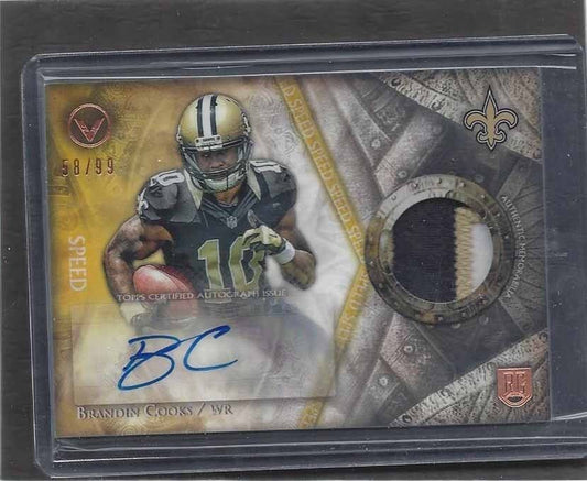 BRANDIN COOKS 2014 TOPPS VALOR SPEED YELLOW RPA 3 COLOR PATCH AUTO RC #D 58/99