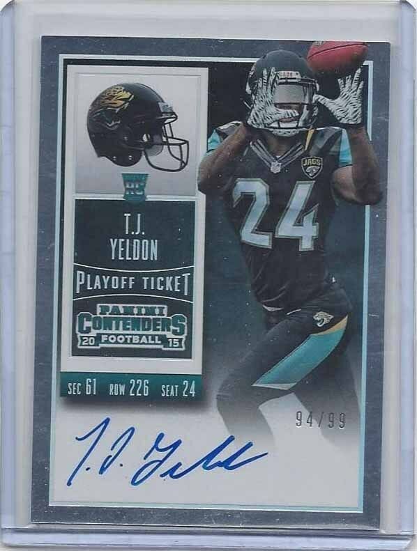 T.J. YELDON 2015 PANINI CONTENDERS PLAYOFF TICKET JAGUARS RC AUTO #D /99