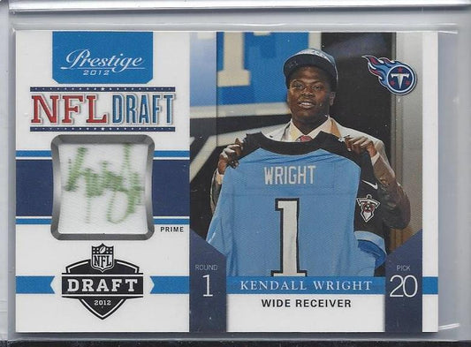 KENDALL WRIGHT 2012 PRESTIGE NFL DRAFT AUTO ON PATCH AUTO RC #D 7/10